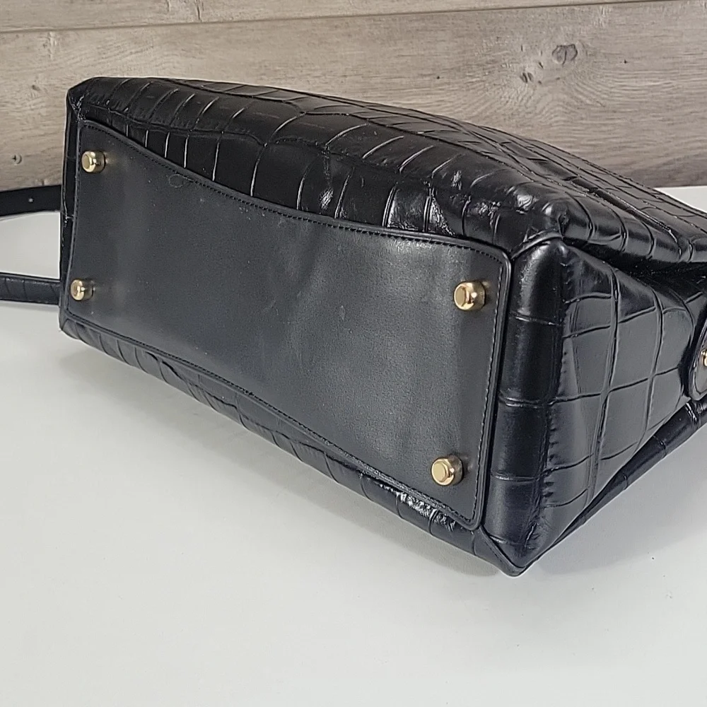 Coach Lille Carryall Black Croc-Embossed Leather Satchel Crossbody Bag CC841